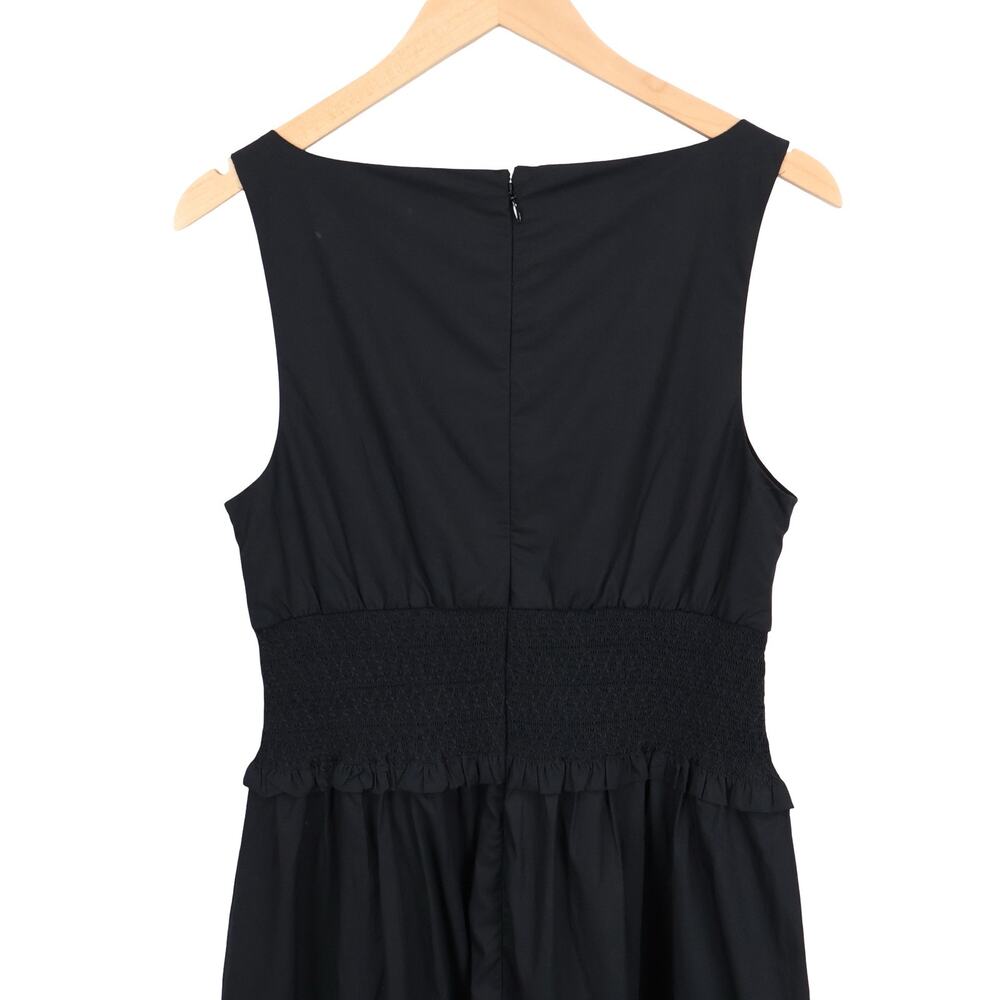 NWT J.Crew Plunge Smocked Waist 100% Cotton Poplin Midi Dress Black Size Medium - Picture 5 of 8